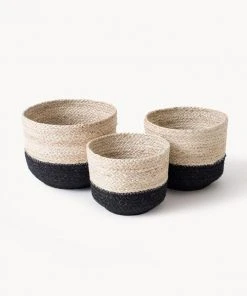 Hathorway Naiya Handwoven Jute Colorblock Baskets (Set Of 3)