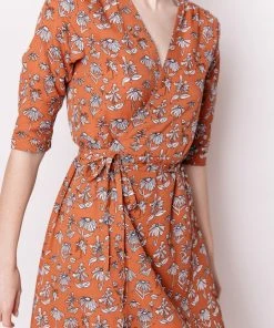 Mata Traders Aditi Hazelnut Floral Tencel Wrap Dress Clothing