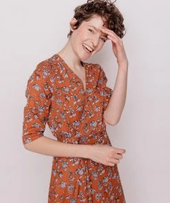 Mata Traders Aditi Hazelnut Floral Tencel Wrap Dress Clothing