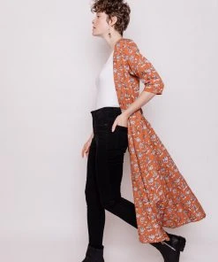 Mata Traders Aditi Hazelnut Floral Tencel Wrap Dress Clothing