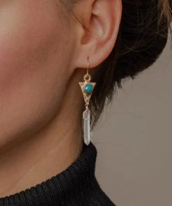 Iron Oxide Dart And Crystal Drop Earrings