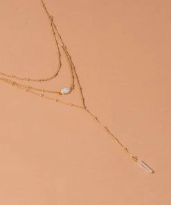 Iron Oxide Gold Layered Opal Lariat Necklace