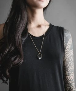 Iron Oxide Herkimer Horseshoe Necklace - Gold