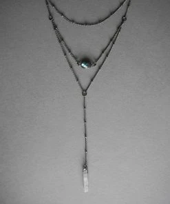 Iron Oxide Layered Labradorite Lariat Necklace