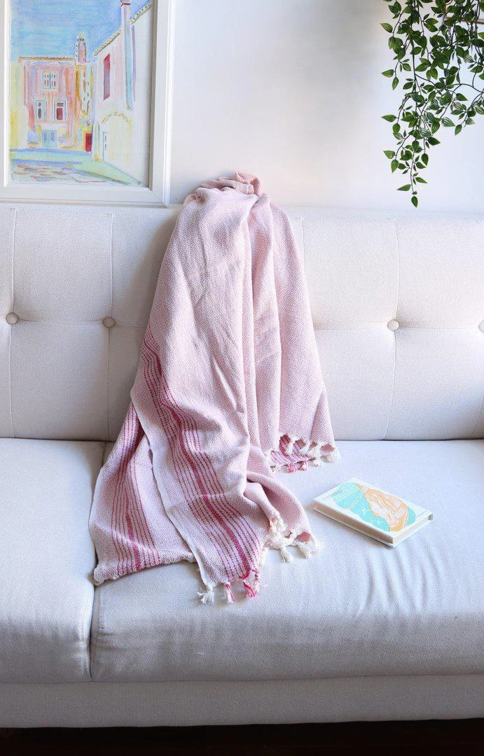 Anatolico Throw Blankets Matia Turkish Blanket / Scarf - Pink 4 Anatolico Throw Blankets Matia Turkish Blanket / Scarf - Pink