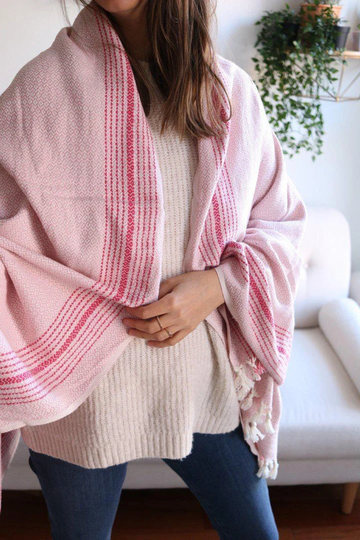 Anatolico Throw Blankets Matia Turkish Blanket / Scarf - Pink 1 Anatolico Throw Blankets Matia Turkish Blanket / Scarf - Pink