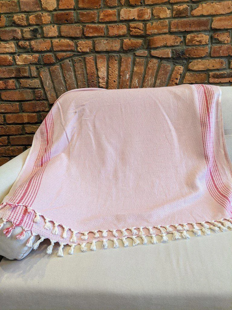 Anatolico Throw Blankets Matia Turkish Blanket / Scarf - Pink 8 Anatolico Throw Blankets Matia Turkish Blanket / Scarf - Pink