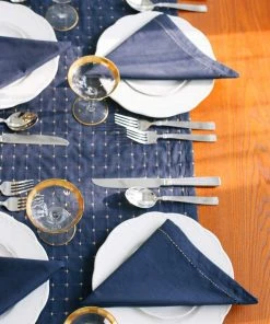 Anchal Kitchen + Dining Pin Stitch Napkin Set - Navy