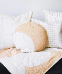 Anchal Grid Stitch Throw Pillow - Bone