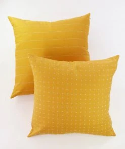 Anchal Cross Stitch Throw Pillow - Mustard Home Goods