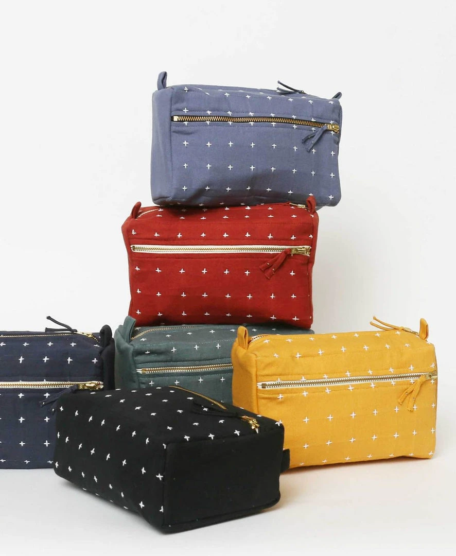 Anchal Cross Stitch Toiletry Bag - Mustard Accessories Anchal Cross Stitch Toiletry Bag - Mustard Accessories