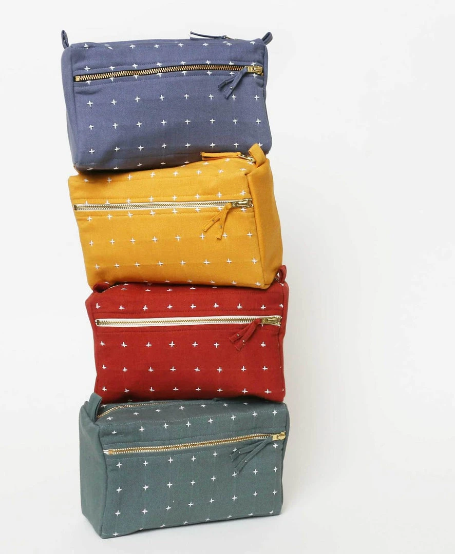 Anchal Cross Stitch Toiletry Bag - Mustard Accessories Anchal Cross Stitch Toiletry Bag - Mustard Accessories