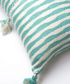 Archive New York Antigua Lumbar Pillow - Faded Aqua Striped