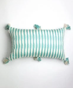 Archive New York Antigua Lumbar Pillow - Faded Aqua Striped
