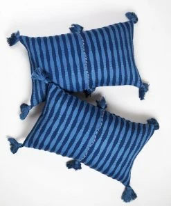 Archive New York Home Goods Antigua Lumbar Pillow - Natural Indigo Striped