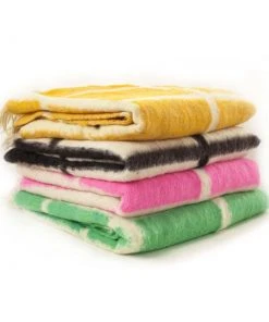 Archive New York Momos Grid Blanket / Rug - Natural White + Neon Pink