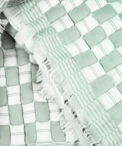 Archive New York Home Goods Quilted Suzani Throw Blanket - Light Sage Gray + White