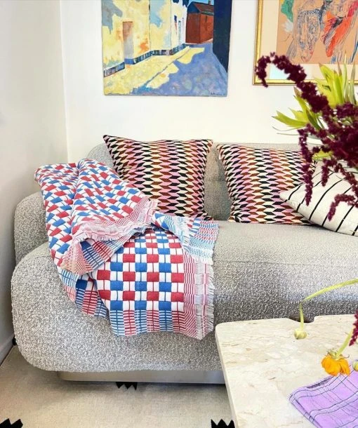 Archive New York Quilted Suzani Throw Blanket - Red + Blue