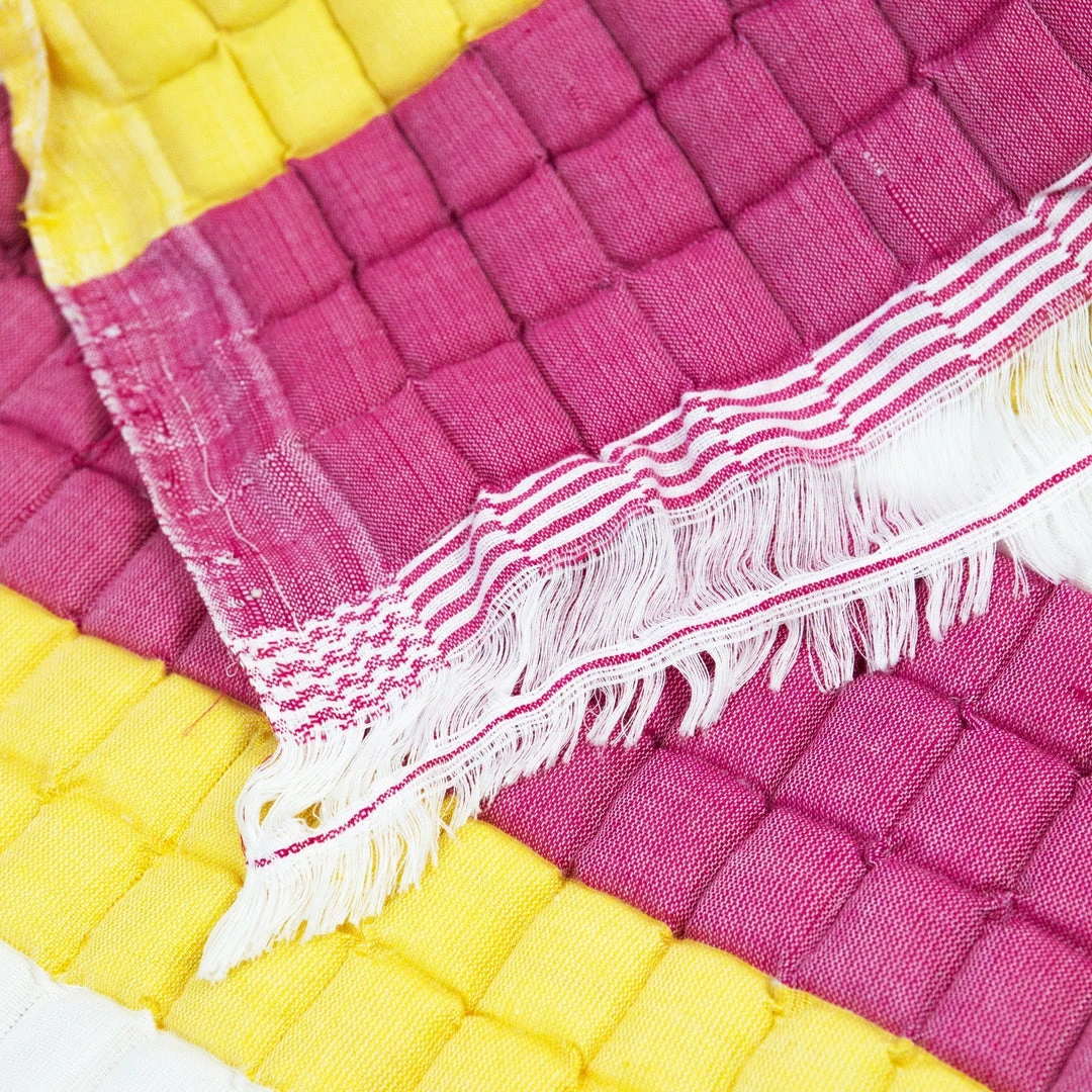 Archive New York Quilted Suzani Throw Blanket - Yellow + Pink Stripe Archive New York Quilted Suzani Throw Blanket - Yellow + Pink Stripe