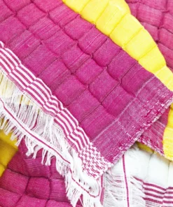 Archive New York Quilted Suzani Throw Blanket - Yellow + Pink Stripe
