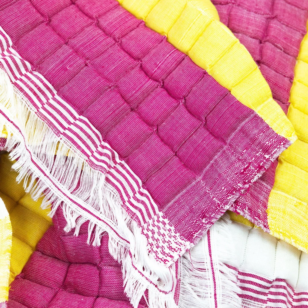 Archive New York Quilted Suzani Throw Blanket - Yellow + Pink Stripe Archive New York Quilted Suzani Throw Blanket - Yellow + Pink Stripe