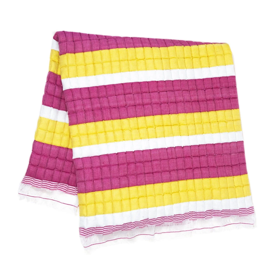 Archive New York Quilted Suzani Throw Blanket - Yellow + Pink Stripe Archive New York Quilted Suzani Throw Blanket - Yellow + Pink Stripe