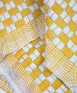 Archive New York Home Goods Quilted Suzani Throw Blanket - Yellow + White