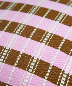 Archive New York Handcrafted Santiago Grid Throw Pillow - Baby Pink + Umber