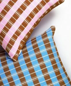 Archive New York Handcrafted Santiago Grid Throw Pillow - Baby Pink + Umber