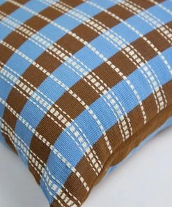 Archive New York Handcrafted Santiago Grid Throw Pillow - Blue + Umber