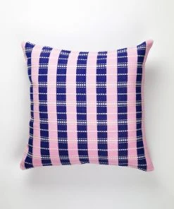 Archive New York Santiago Grid Throw Pillow - Royal + Baby Pink