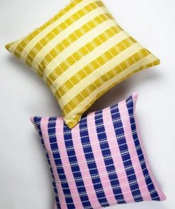 Archive New York Santiago Grid Throw Pillow - Royal + Baby Pink