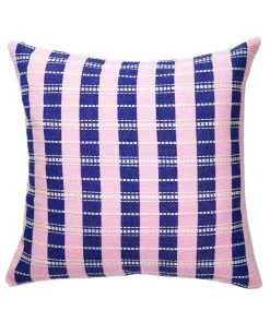 Archive New York Santiago Grid Throw Pillow - Royal + Baby Pink
