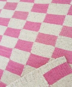 Archive New York Zapotec Checkered Wool Rug - Pink + Ivory