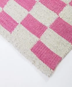 Archive New York Zapotec Checkered Wool Rug - Pink + Ivory