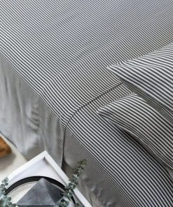 Ettitude Bamboo Sateen Fitted Sheet - Slate Stripes Sustainable Materials