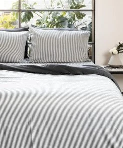 Ettitude Bamboo Sateen Fitted Sheet - Slate Stripes Sustainable Materials