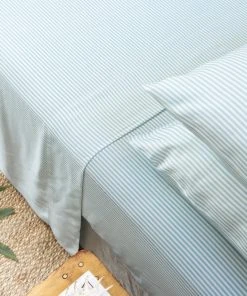 Ettitude Sustainable Materials Bamboo Sateen Flat Sheet - Starlight Blue Stripes