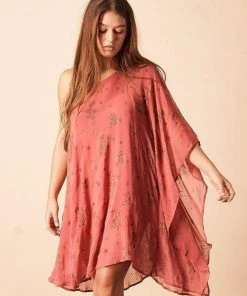 Symbology Blooming Floral One Shoulder Dress In Coral + Gold Best Sellers