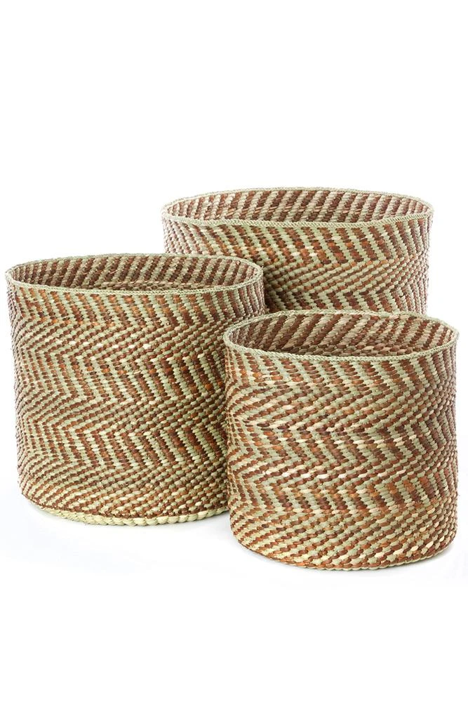 Swahili African Modern Brown And Natural Maila Milulu Reed Baskets 1 Swahili African Modern Brown And Natural Maila Milulu Reed Baskets