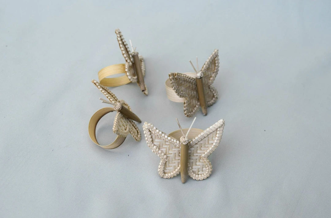 Amara Butterfly Bamboo Napkin Ring Set 6 Amara Butterfly Bamboo Napkin Ring Set