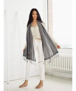 Studio Variously Carbon Checks Merino Wool Scarf  Accessories