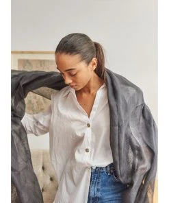 Studio Variously Charcoal Linen Scarf  Accessories