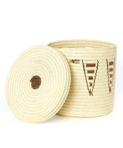 Swahili African Modern Chestnut Arrow Doum Palm Hamper Basket Set Home Goods