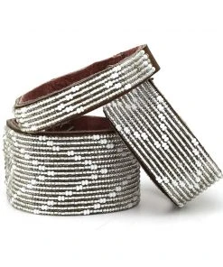 Swahili Coast Design Chevron Silver Beaded Leather Cuff Jewelry