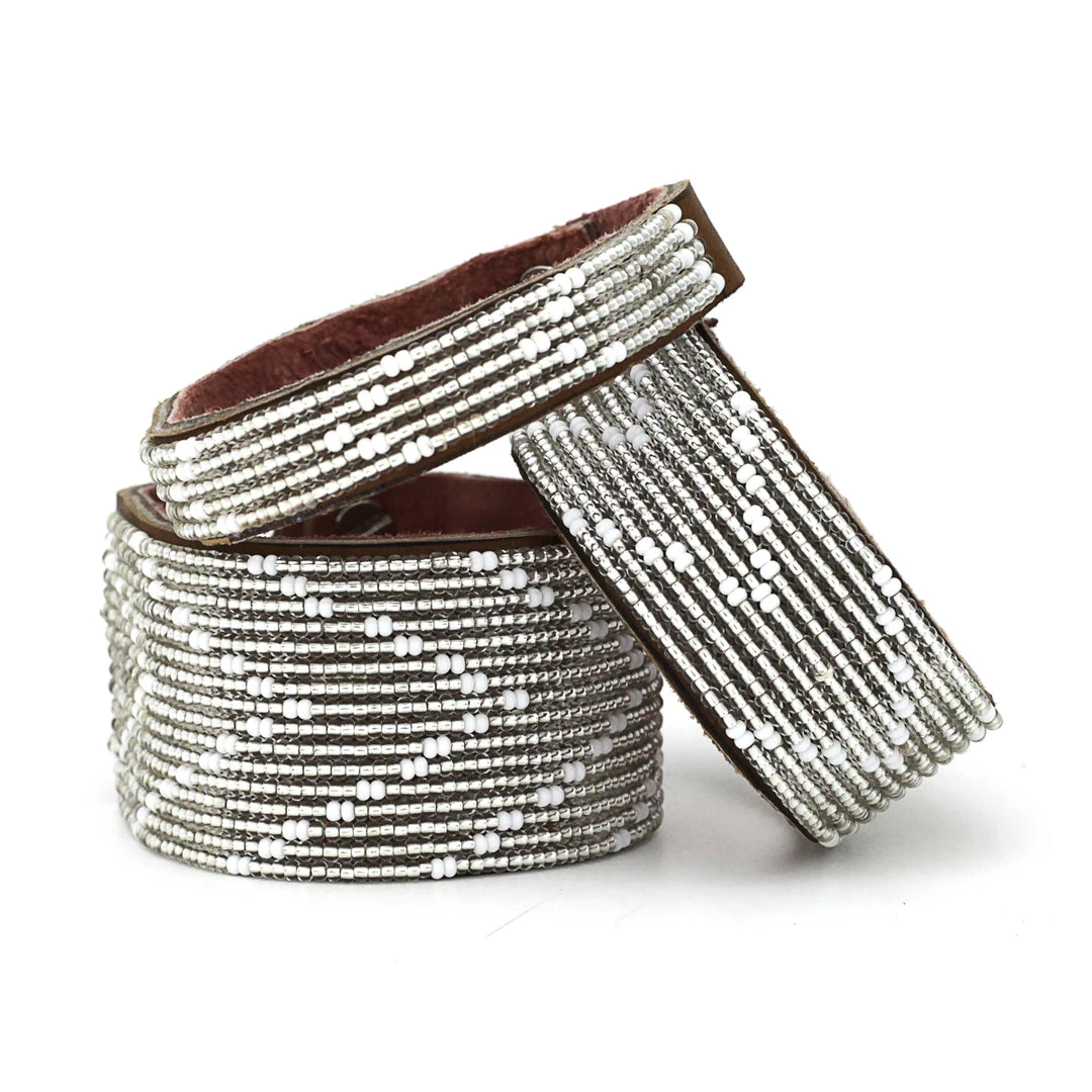 Swahili Coast Design Chevron Silver Beaded Leather Cuff Jewelry 1 Swahili Coast Design Chevron Silver Beaded Leather Cuff Jewelry