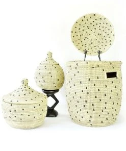 Swahili African Modern Home Goods Cookies And Cream Flat Lid Storage Basket