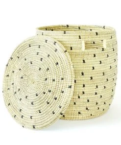 Swahili African Modern Home Goods Cookies And Cream Flat Lid Storage Basket