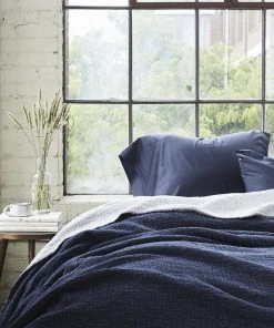 Coyuchi Home Goods Cozy Cotton Blanket - Moonlight Blue