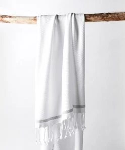 Coyuchi Mediterranean Towels - Alpine White / Slate Stripe